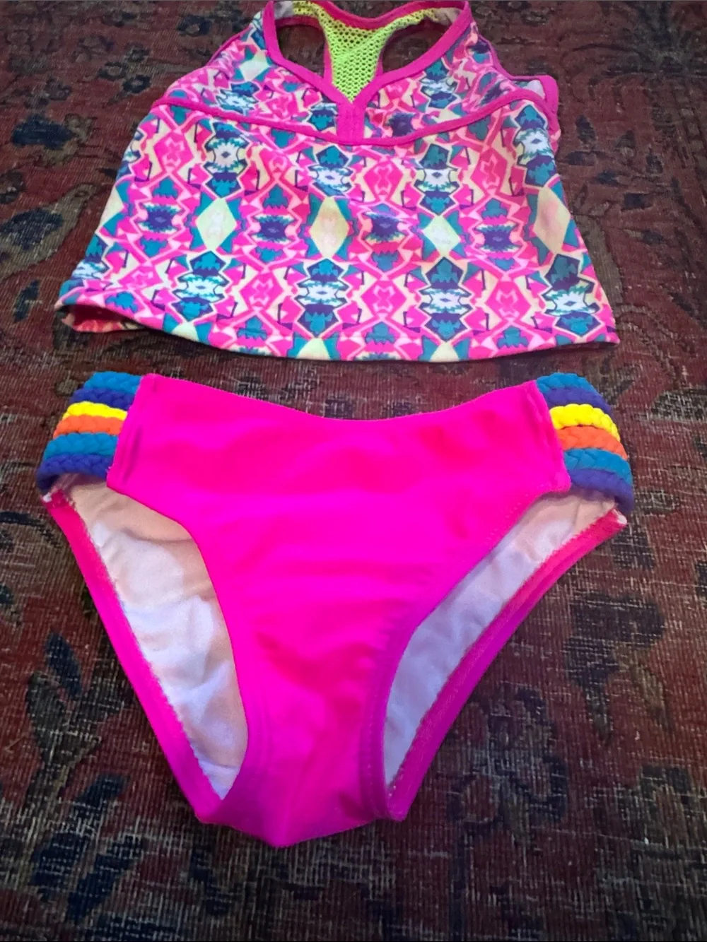 Kids Neon Pink & Orange Swim Set